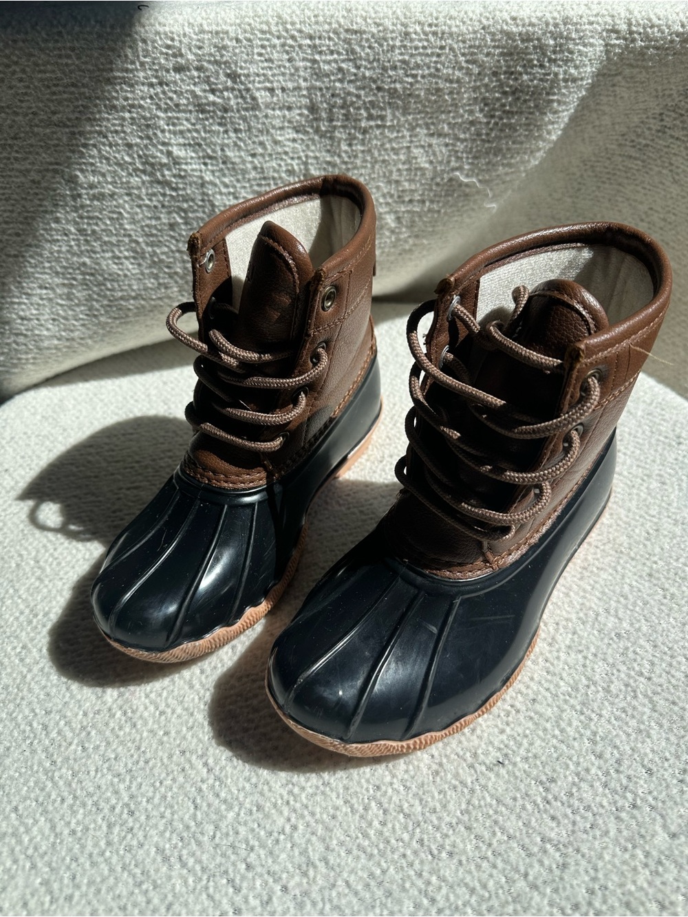 JBU Kids Brown and Black Lace-Up Waterproof Duck Boots